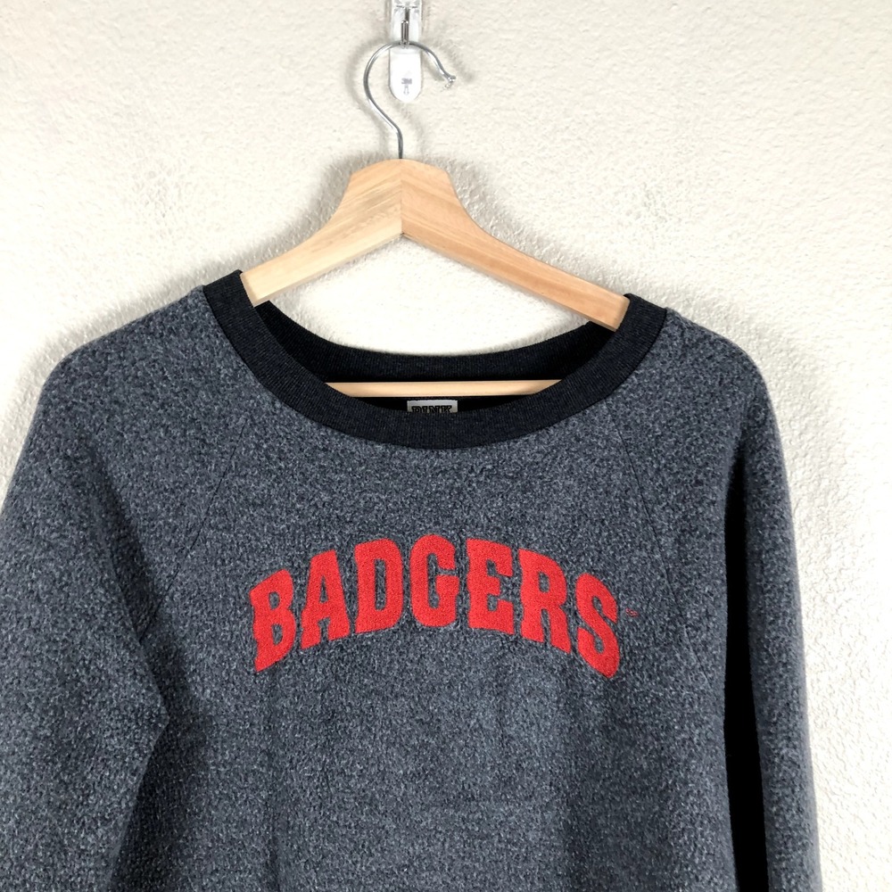 Victorias Secret Pink Sweatshirt Sweater Womens Small Gray Badgers Fleece Casual